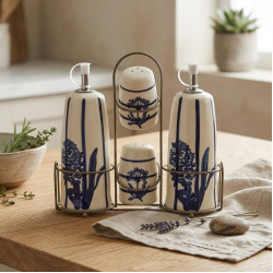 Porcelain Oil Dispenser & Salt Shaker Set - 4 Pcs